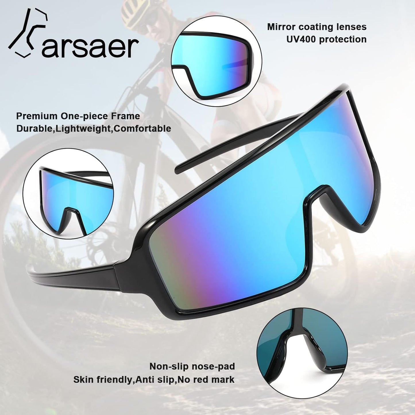 Karsaer Vision Sports Sunglasses Cycling Glasses Baseball Softball Sunglasses Unisex for Adult Youth Kids Boys Girls 8-16