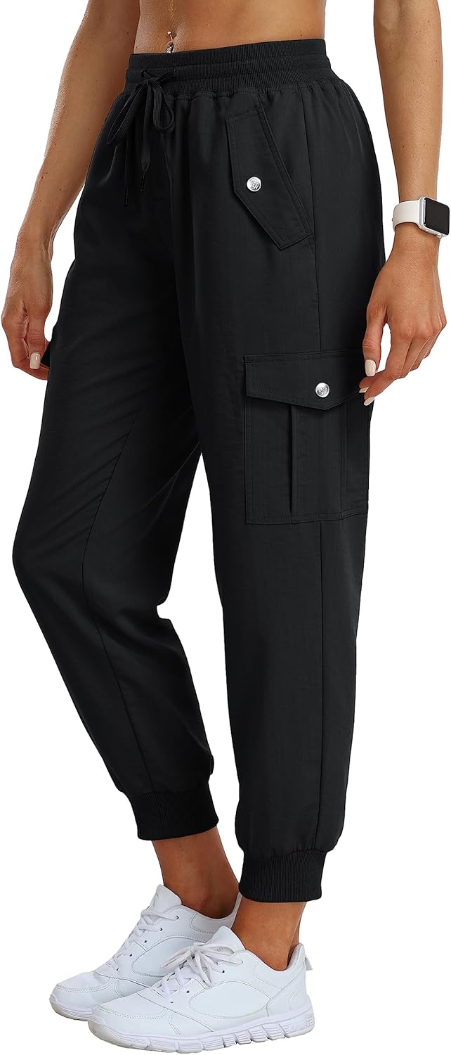 MoFiz Women's Outdoor Cargo Pants Lightweight Joggers Elastic Waist Athletic Hiking Sweatpants Casual Travel Pant with Pocket