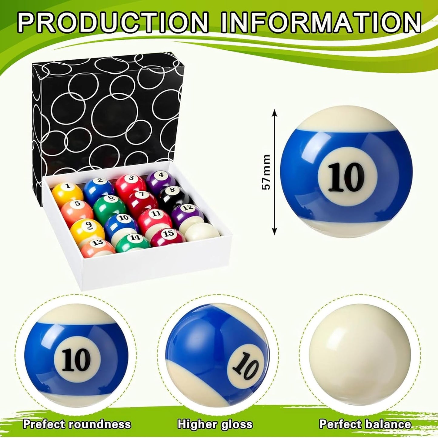 31 Pcs Billiard Accessory Kit Billiard Pool Table Balls with Triangle and Diamond Ball Holder Cue Chalks Pool Table Brush Set