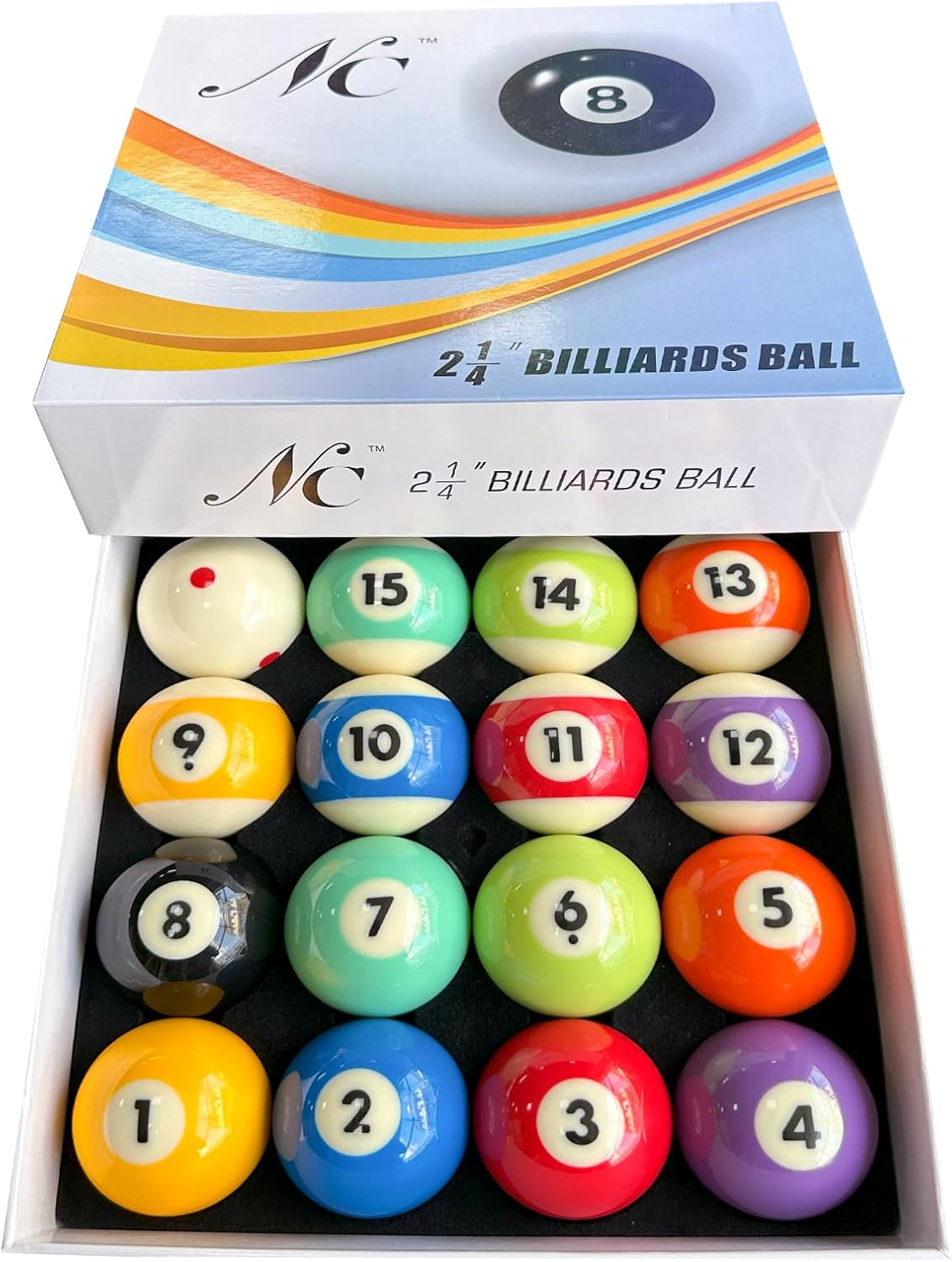 Billiard Balls Set, Deluxe 2-1/4" Regulation Size Billiard Pool Balls for Replacement (16 Resin Balls)