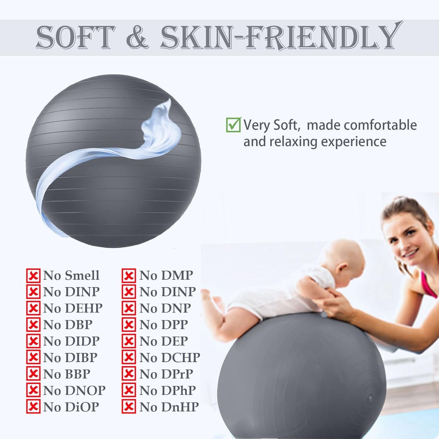 Soft Exercise Ball, Anti-Burst Yoga Ball Chair Supports 2200lbs, Stability Swiss Ball w/Pump for Pregnancy Birthing, Excersize, Workout, Fitness, Balance, Gym, Physio, Abs (Office & Home & School)