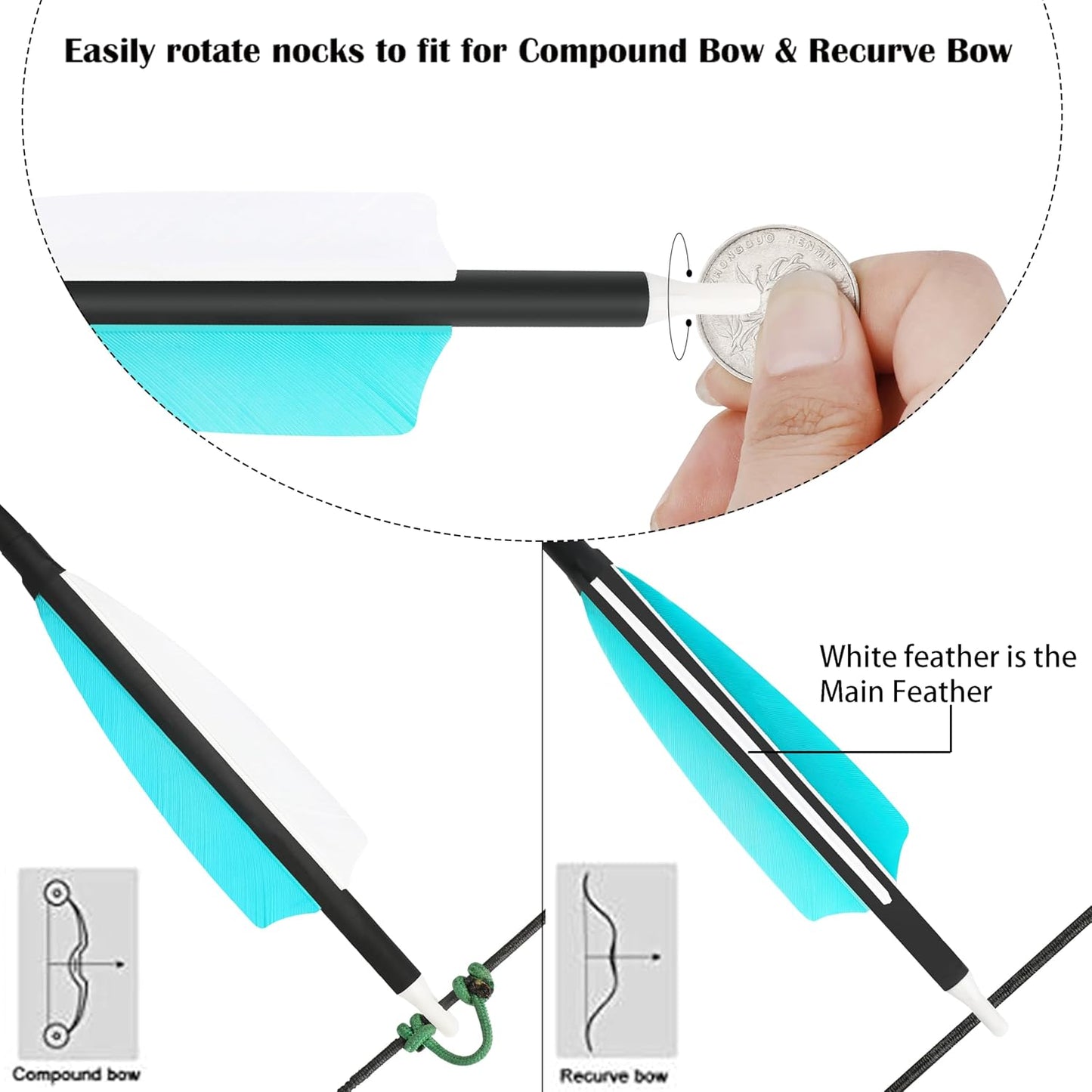 ZSHJGJR 30 Inch Archery Carbon Arrows Hunting Arrows with 4” Turkey Feather Target Practice Arrows Spine 500 for Compound & Recurve &Traditional Bow 6/12pcs