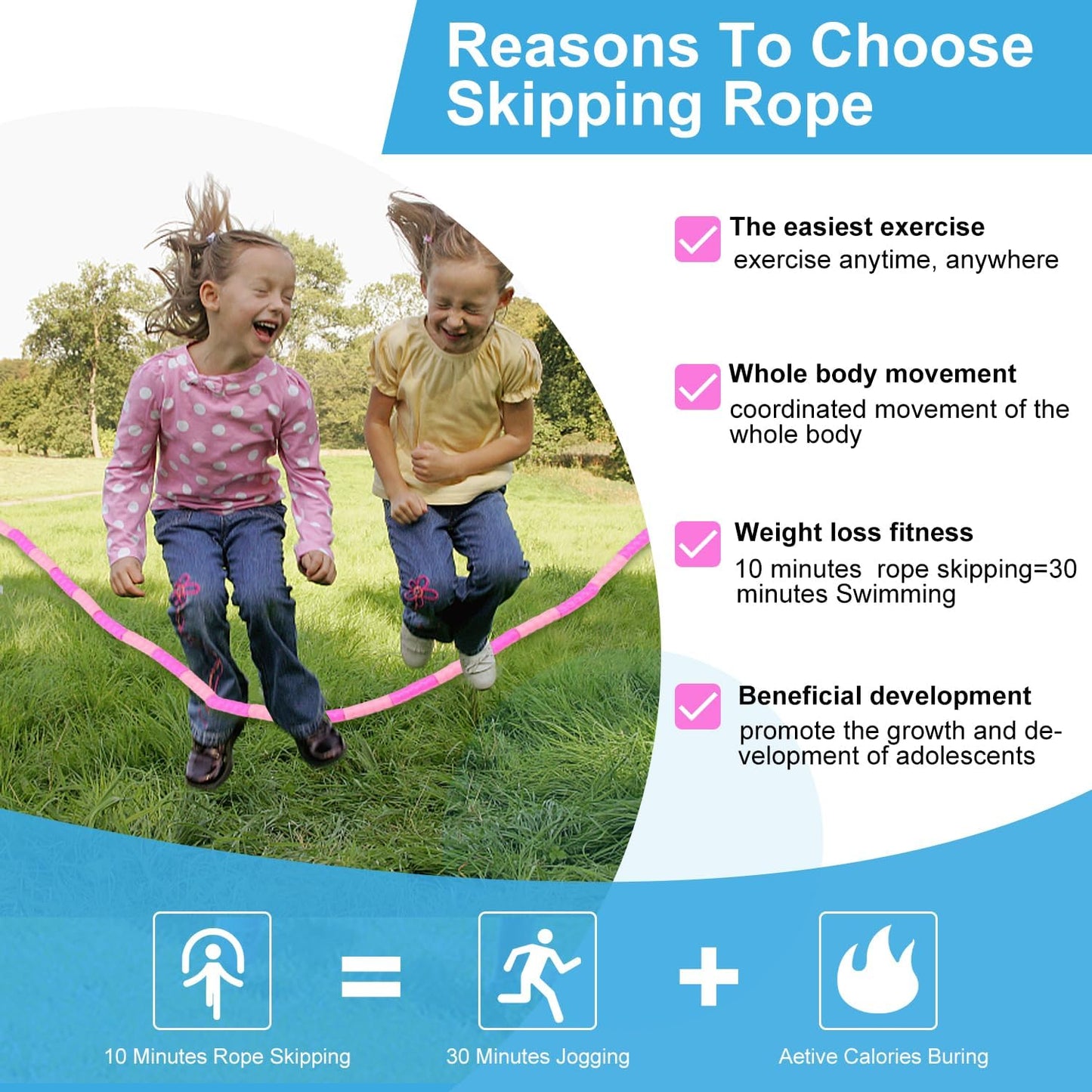 GRAWUN Jump Rope For Kids, Soft Beaded Jump Rope, Adjustable Length Tangle-Free Segmented Soft Beaded Skipping Rope，for Women, Men and Kids Keeping Fit, Workout and Weight Loss