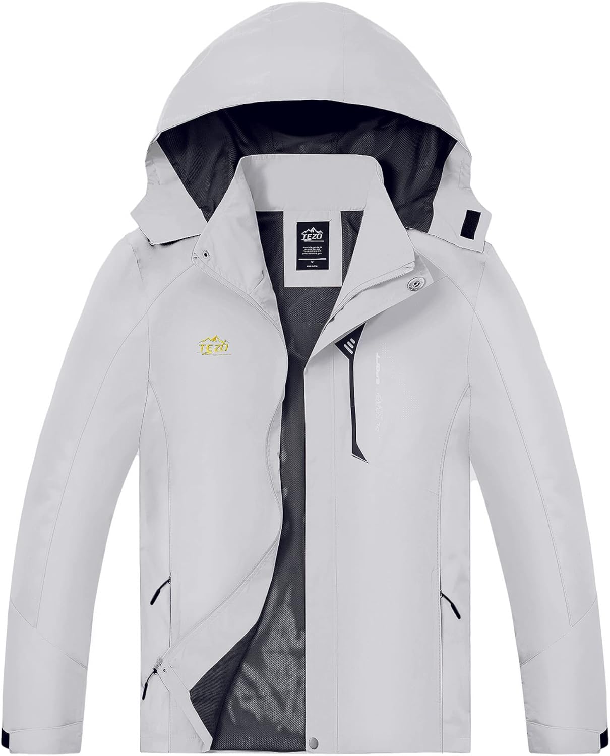 TEZO Mens Rain Jacket Waterproof with Hooded Hiking Coat Lightweight Windbreaker