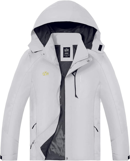 TEZO Mens Rain Jacket Waterproof with Hooded Hiking Coat Lightweight Windbreaker