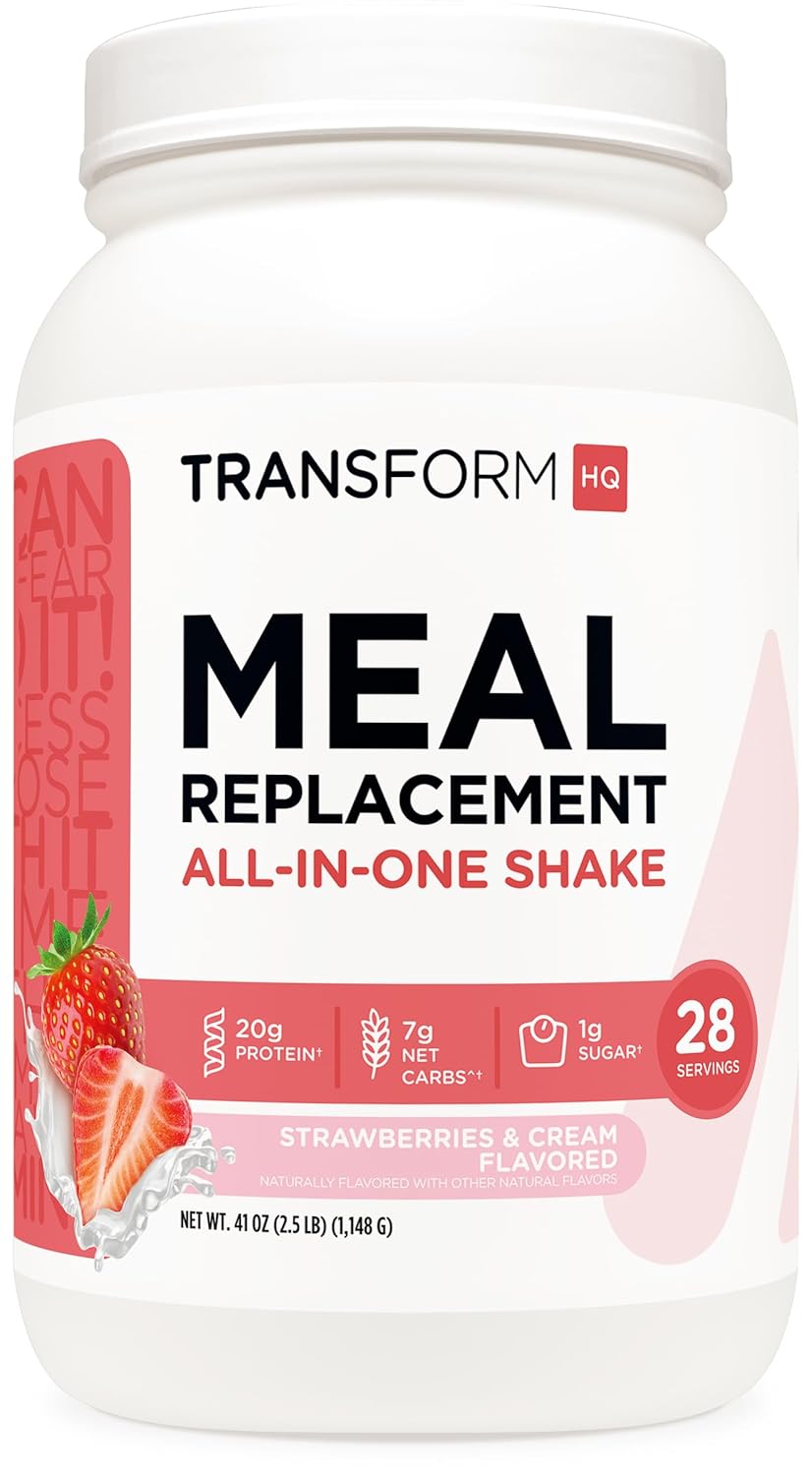 TransformHQ Meal Replacement Shake Powder 28 Servings (Strawberry & Cream) - Gluten Free, Non-GMO