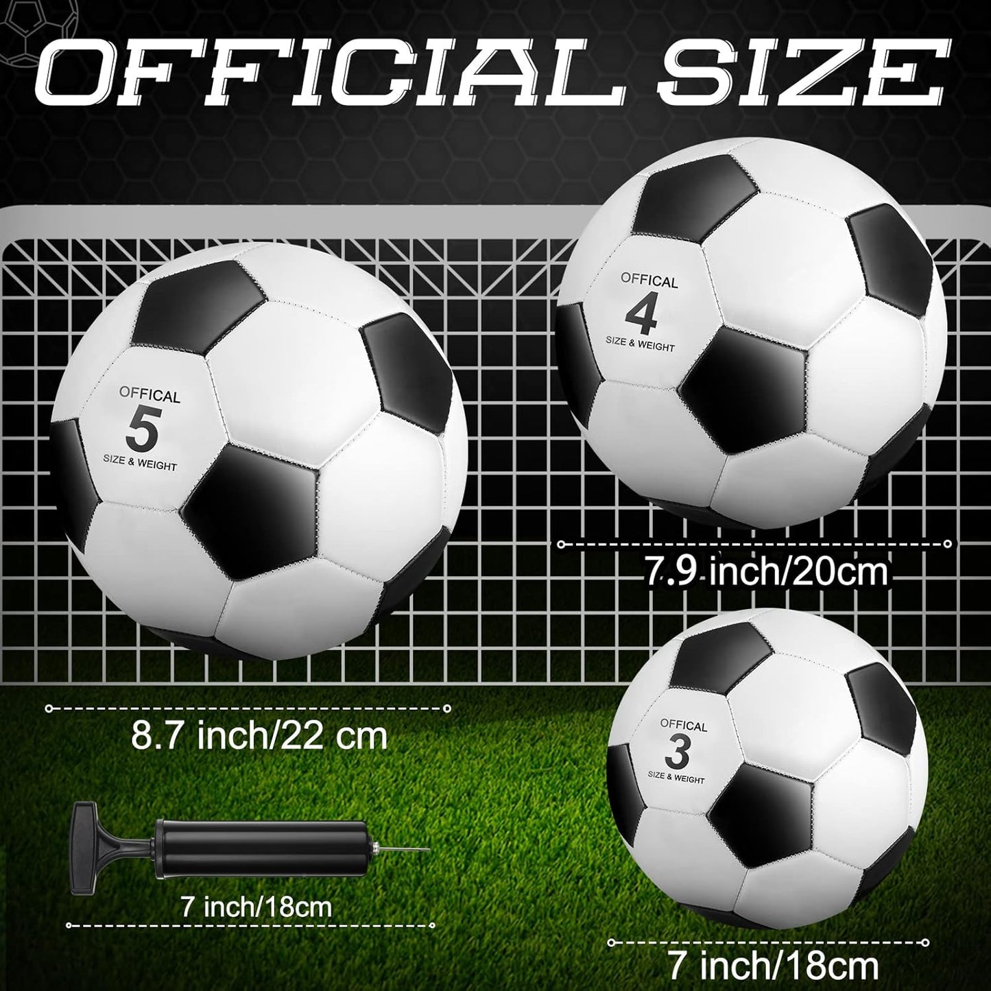 HyDren 8 Pcs Soccer Balls Bulk with Pump Deflated Official Size Sport Soccer Ball for Kid Adult Game Match Indoor Outdoor Gift for School Sports Game Birthday Party Gift Back to School