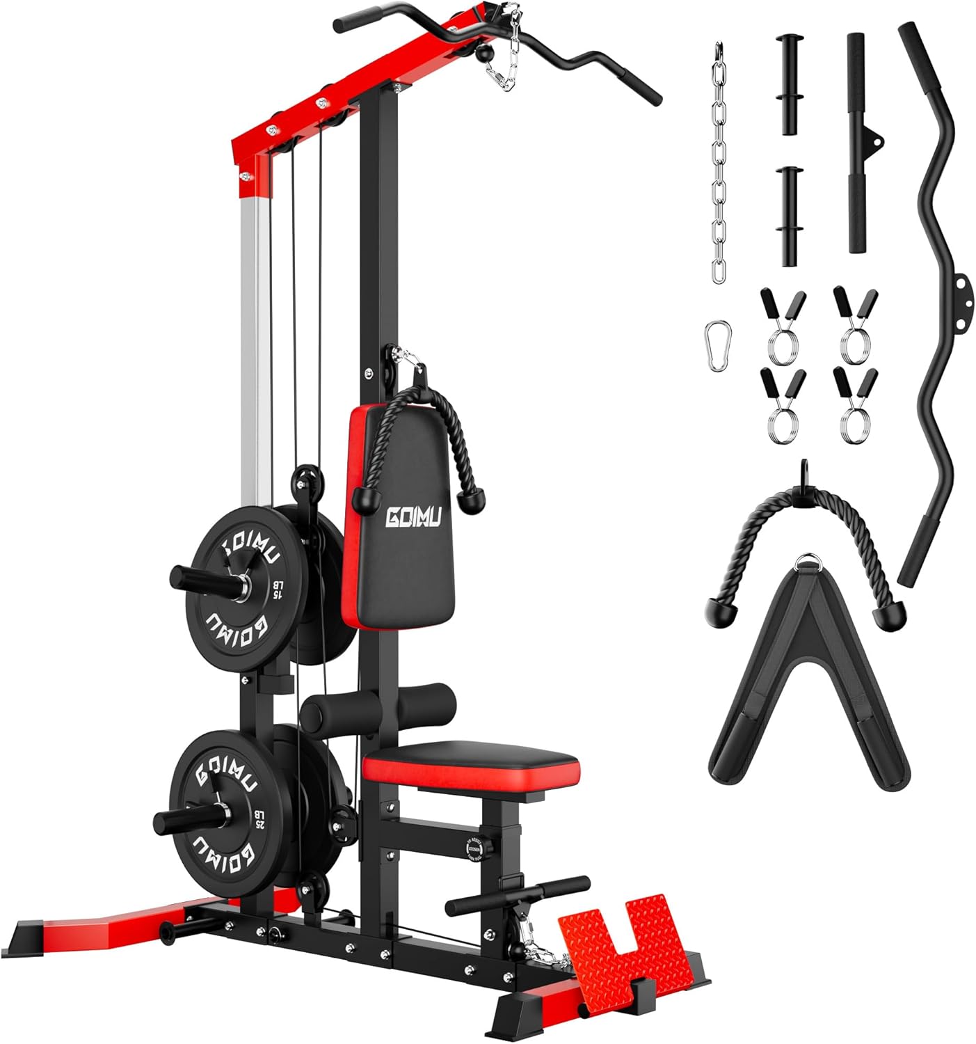 LS01 LAT Pulldown Machine, LAT Row Cable Machine with AB Crunch, LAT Tower with Cable Row Attachments, 3 in 1 Pulley Stations for Home Gym
