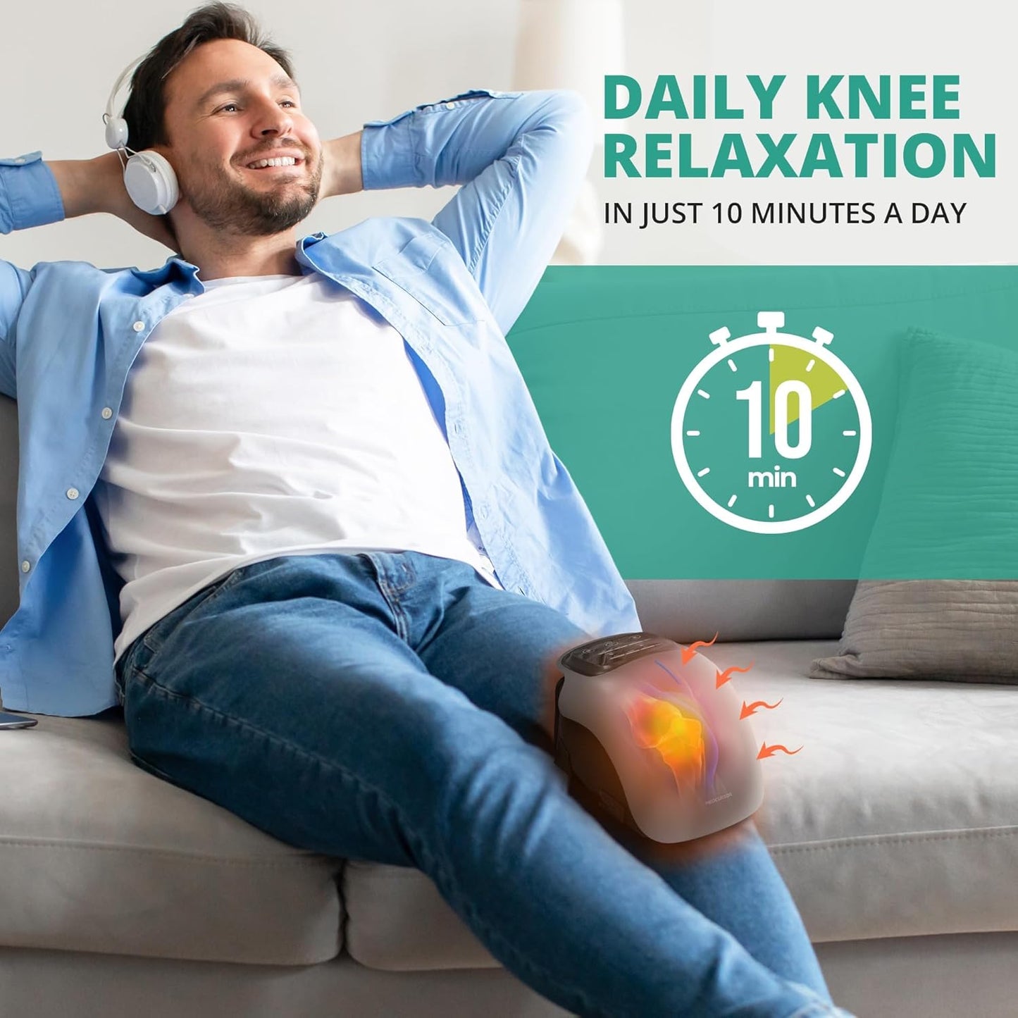 Medcursor Knee Massager with Heat, Portable Massager with 3 Heating Levels and 3 Vibration Modes, Large LED Screen, Adjustable Straps and Timer