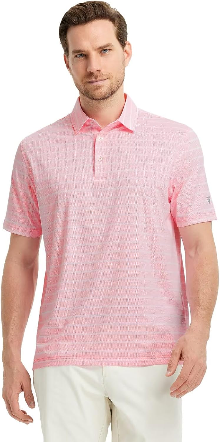 M MAELREG Golf Shirts for Men Short Sleeve Dry Fit Casual Striped Performance Moisture Wicking Collared Mens Polo Shirts