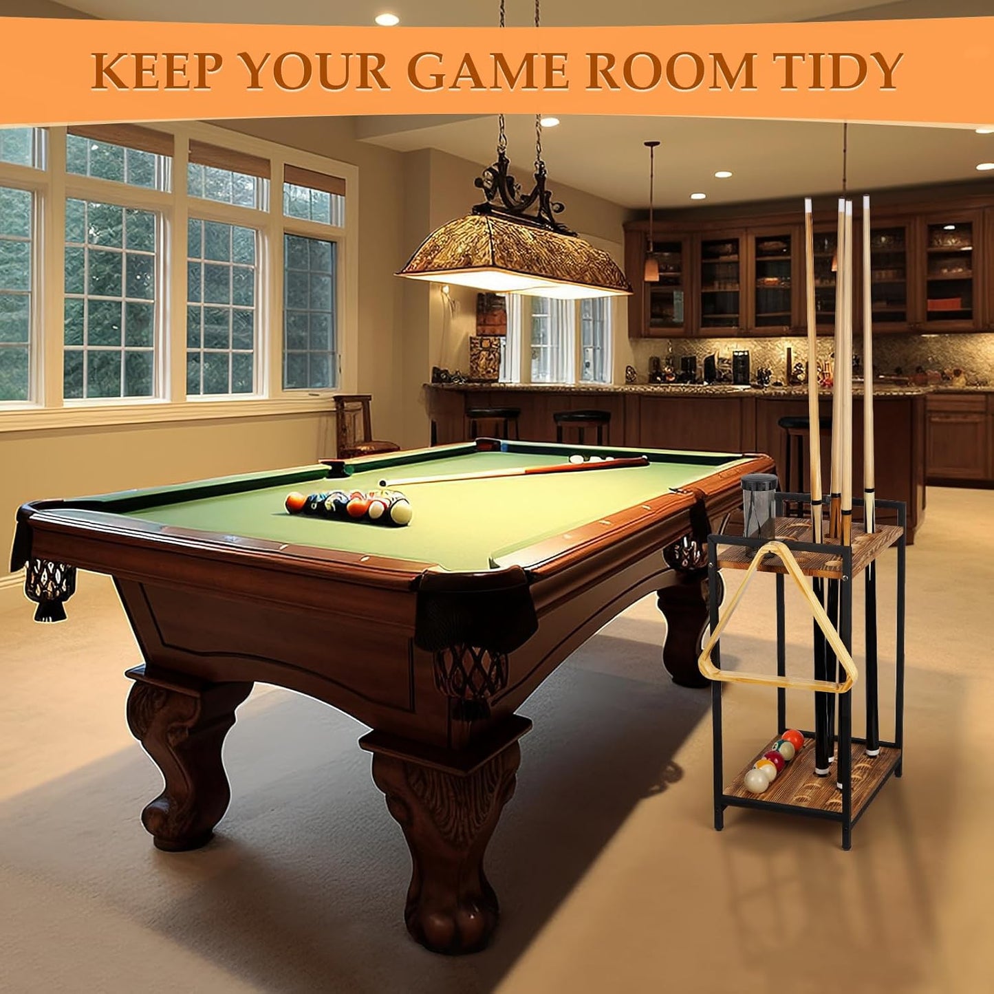 Pool Stick Holder - Freestanding Pool Cue Holder Floor Stand Wooden Cue Stick Holder 10-Hole Billiard Cue Racks for Game Room Billiard Room Decor Club Pool Table Accessories