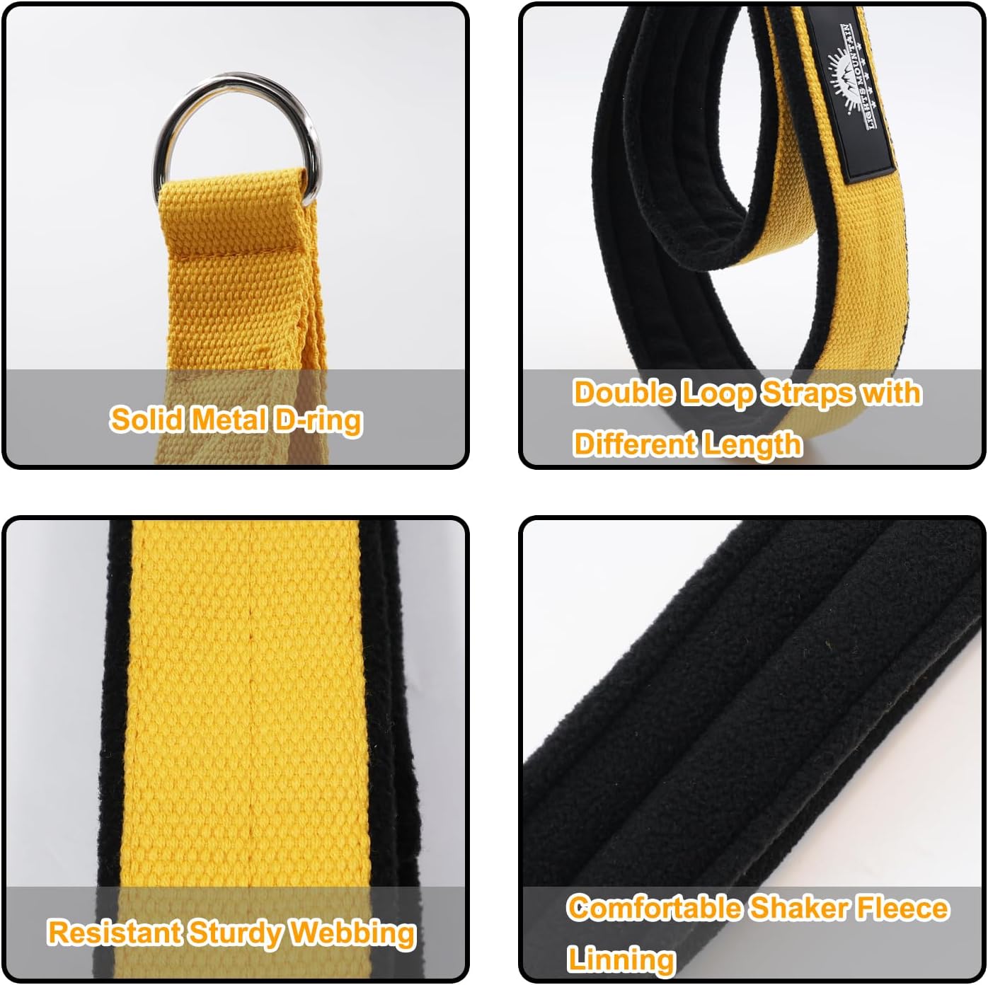 1 Pair Pilates Double Loop Straps for Reformer Fitness D-Ring Straps Handle, Yoga Exercise Accessories for Home Gym Workout