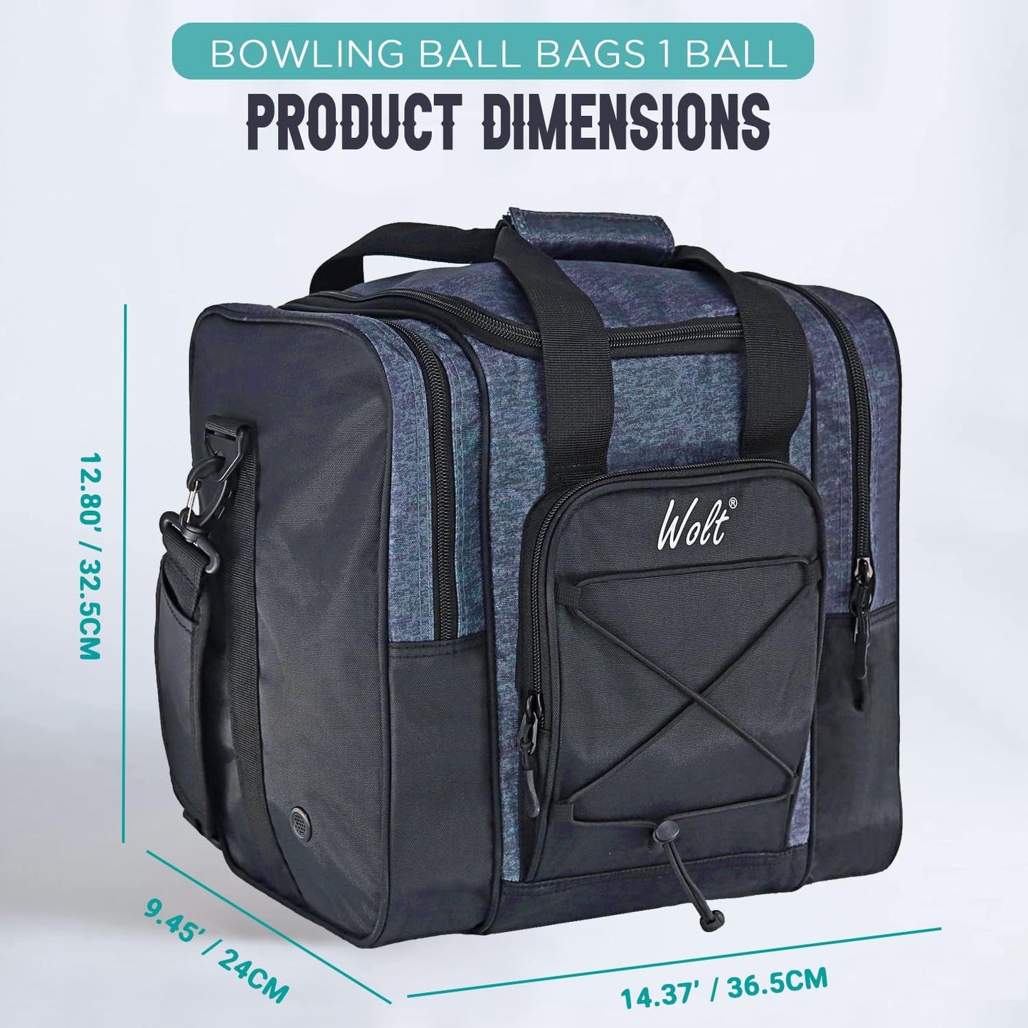 WOLT Bowling Ball Bag for Single Ball - Bowling Ball Tote Bag with Padded Ball Holder, 2 Pockets fit Bowling Shoes Up to Mens Size 14 and Accessories