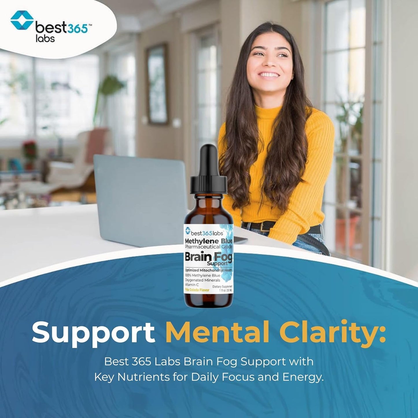 Methylene Blue Pharmaceutical Grade, USP Grade, Third-Party Tested with Vitamin C - Memory Booster - Improves Cognitive Function and Focus - Clear Thoughts and Reduced Fog - Liquid Supplement