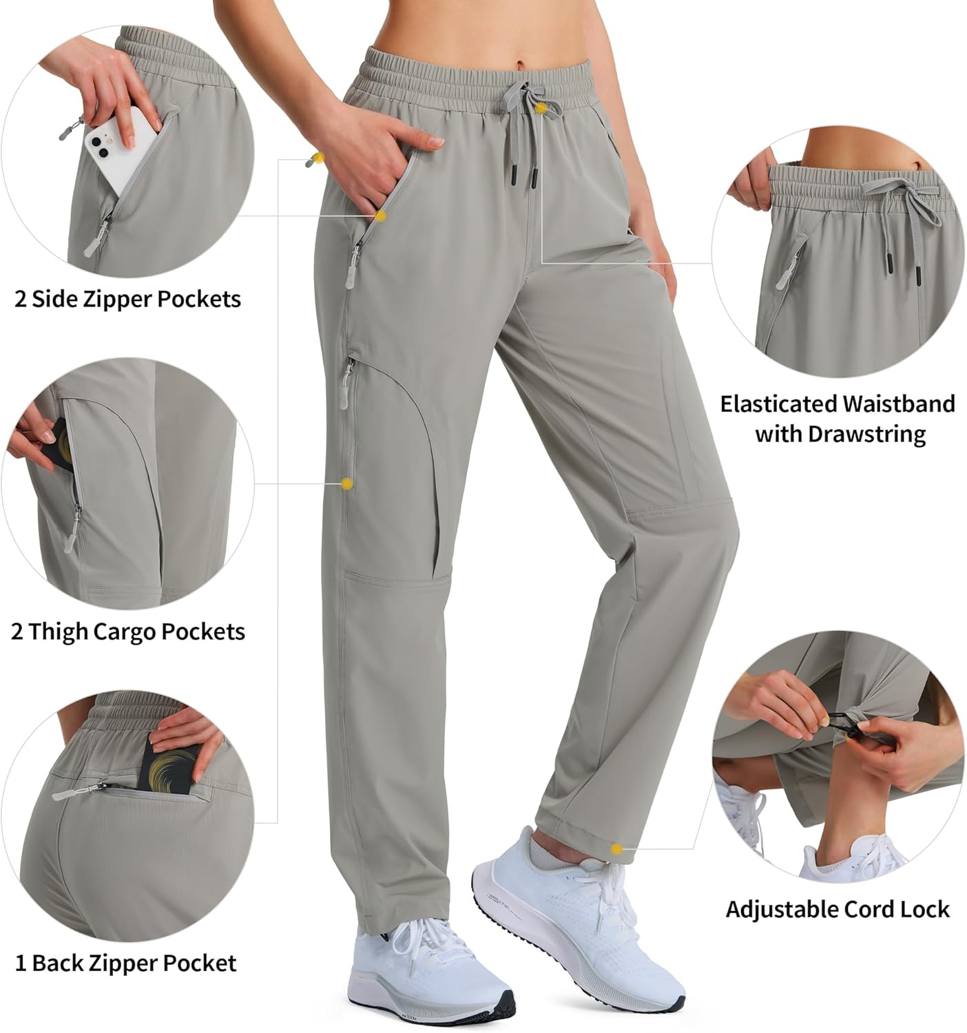 Women's Hiking Pants Quick Dry Lightweight Cargo Pants UPF 50 Water Resistant Zipper Pockets for Golf Travel Work Camping