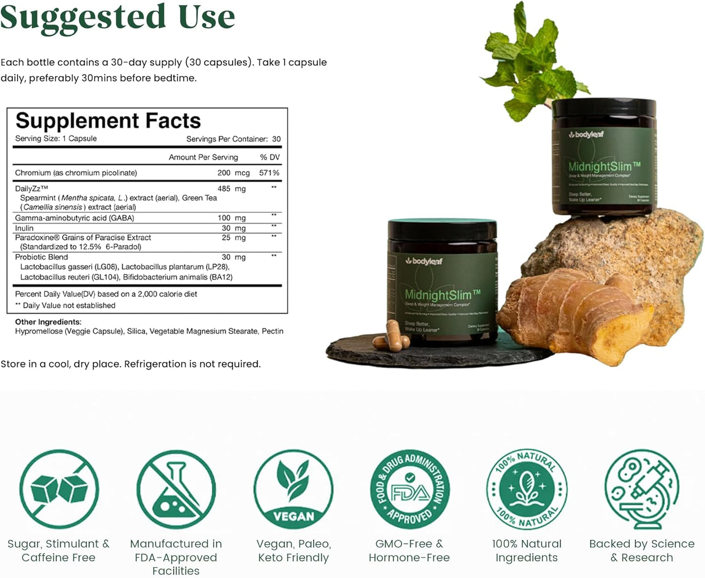 MidnightSlim™ | Advanced Nighttime Weight Management | Maximum Strength Metabolism Support, Digestive Health, Peaceful Sleep | Premium Probiotic Complex | 30 Capsules