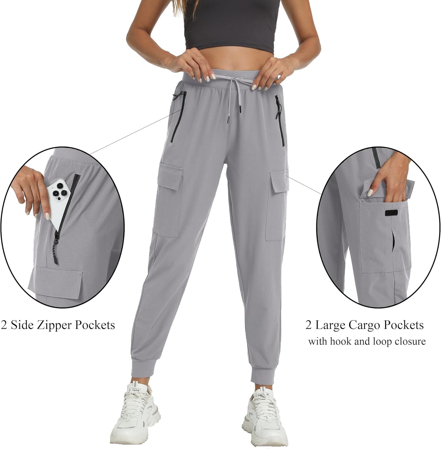 Kcutteyg Womens Water Resistant Hiking Pants with Pockets Quick Dry Soft Athletic Workout Joggers Pants for Camping Travel