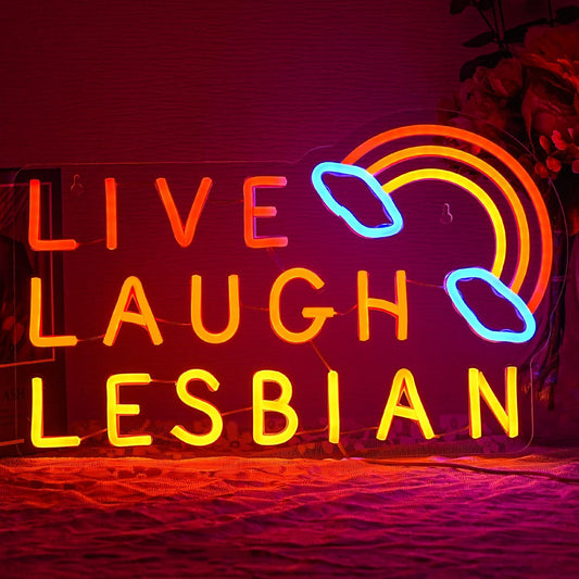 Live Laugh Lesbian Neon Sign Lesbian Neon Light Rainbow LED Neon Lights Gay Pride Day LED Neon Lights for Gay Lesbian Bar Bedroom Store Decoration
