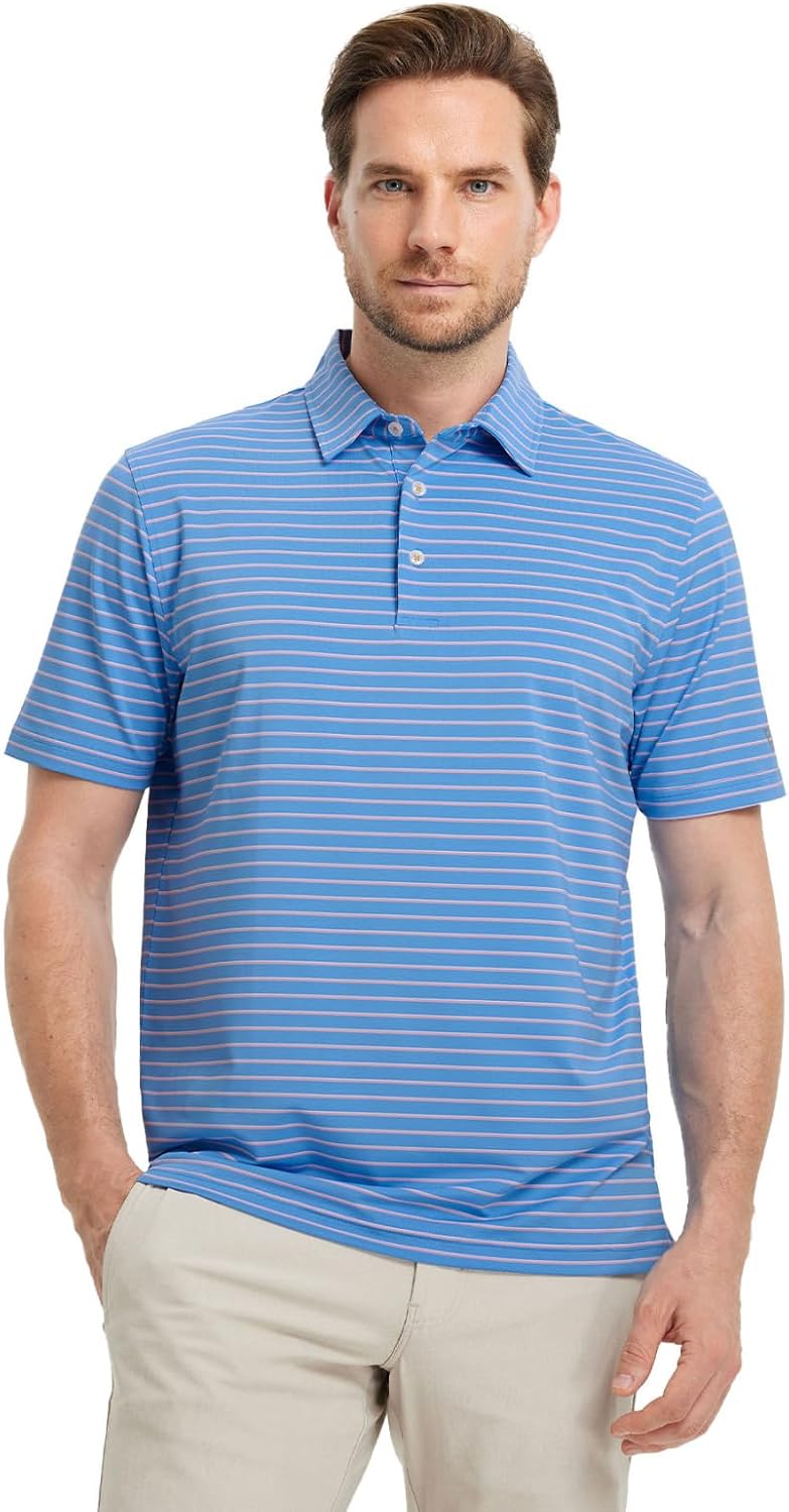 M MAELREG Golf Shirts for Men Moisture Wicking Striped Polo Performance Dry Fit Business Sports Mens Polo Shirts Short Sleeve