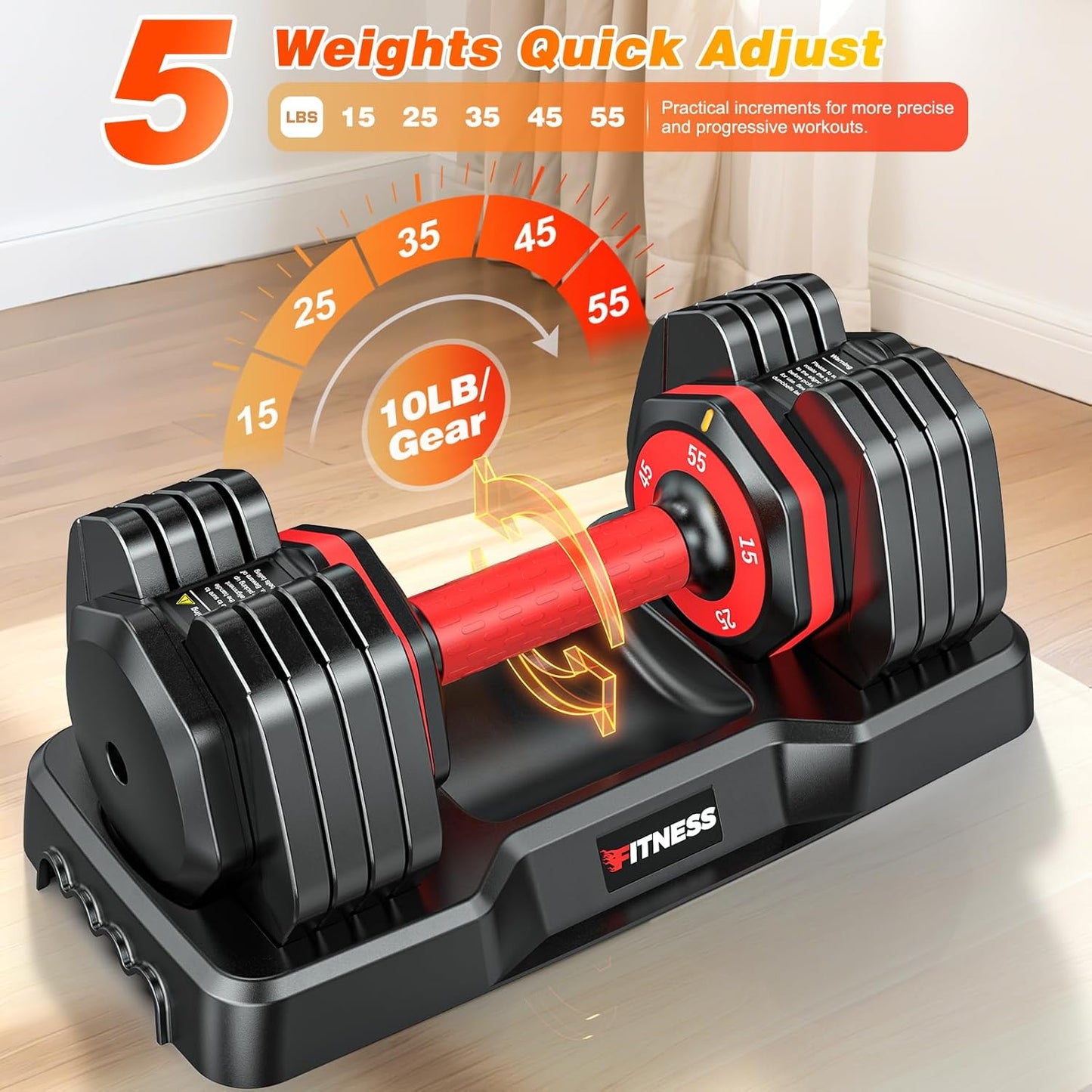 XDDIAS Adjustable Dumbbell Set of 2-25LB/55LB Set-1Sec Adjustable Dumbbell Weights-5 in 1 Free Weights Dumbbells Set with Effortless Tray/No-Slip Handle-Compact Size for Women/Men at Home Gym