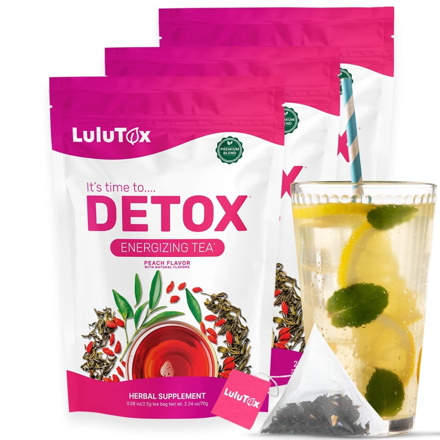 Detox Tea - Herbal Blend with Dandelion, Ginseng, and Ginger - Supports A Healthy Weight, Digestive Health - Vegan, All Natural, Laxative-Free - Peach Flavor (3 Pack x 28 Servings)