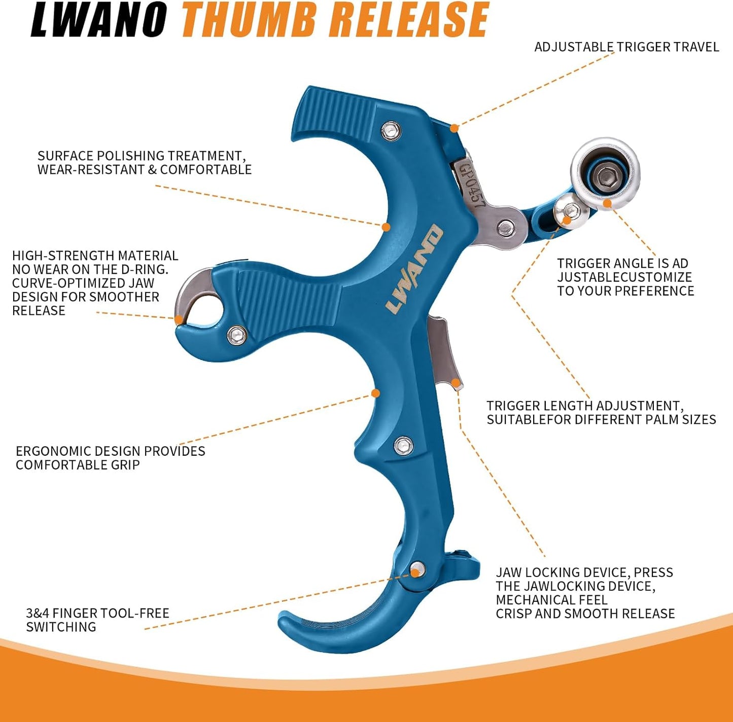 LWANO Archery Compound Bow Release Aids Trigger 3-4 Finger Adjustable Wristband Thumb Arrow Release Aids for Adults Youth Hunting Shooting Training Accessories