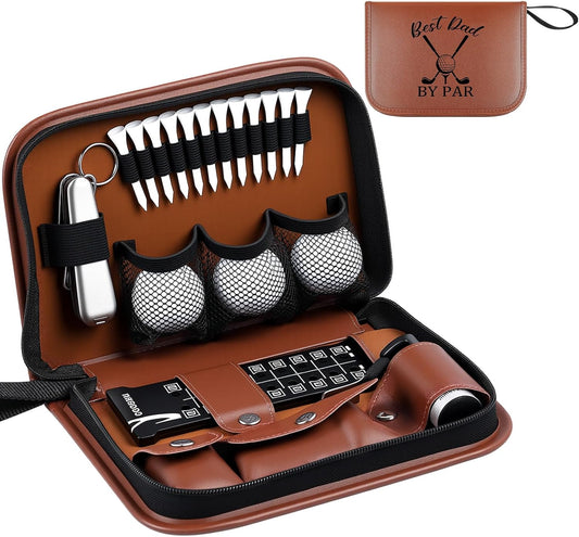 Talltalk Golf Gifts for Dad Men Husband Best Dad by Par Themed Golf Accessories Set Kit with Bag Case Rangefinder Tees Brush Multifunctional Divot Knife Scorer Ball Clamp Christmas