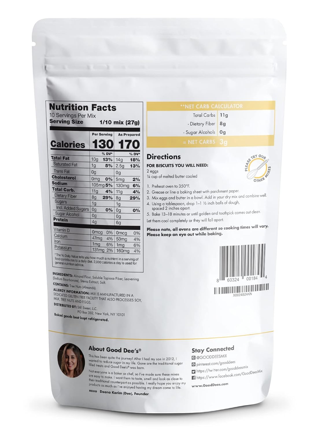 Good Dees Low Carb Baking Mix,Cracker Biscuit Mix, Keto Baking Mix, Gluten Free, No Sugar Added, Grain-Free, Soy-Free, Diabetic, Atkins & WW Friendly (3g Net Carbs, 10 Servings)