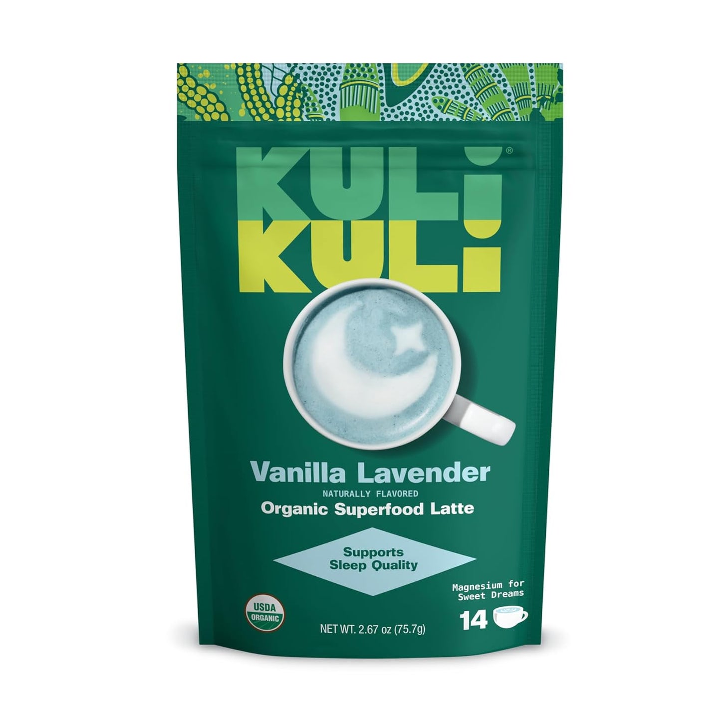 Kuli Kuli Vanilla Lavender Superfood Latte - Magnesium - Vegan & Organic Sleep Support with Chamomile, Passionflower, and Lavender - Plant-Based Drink