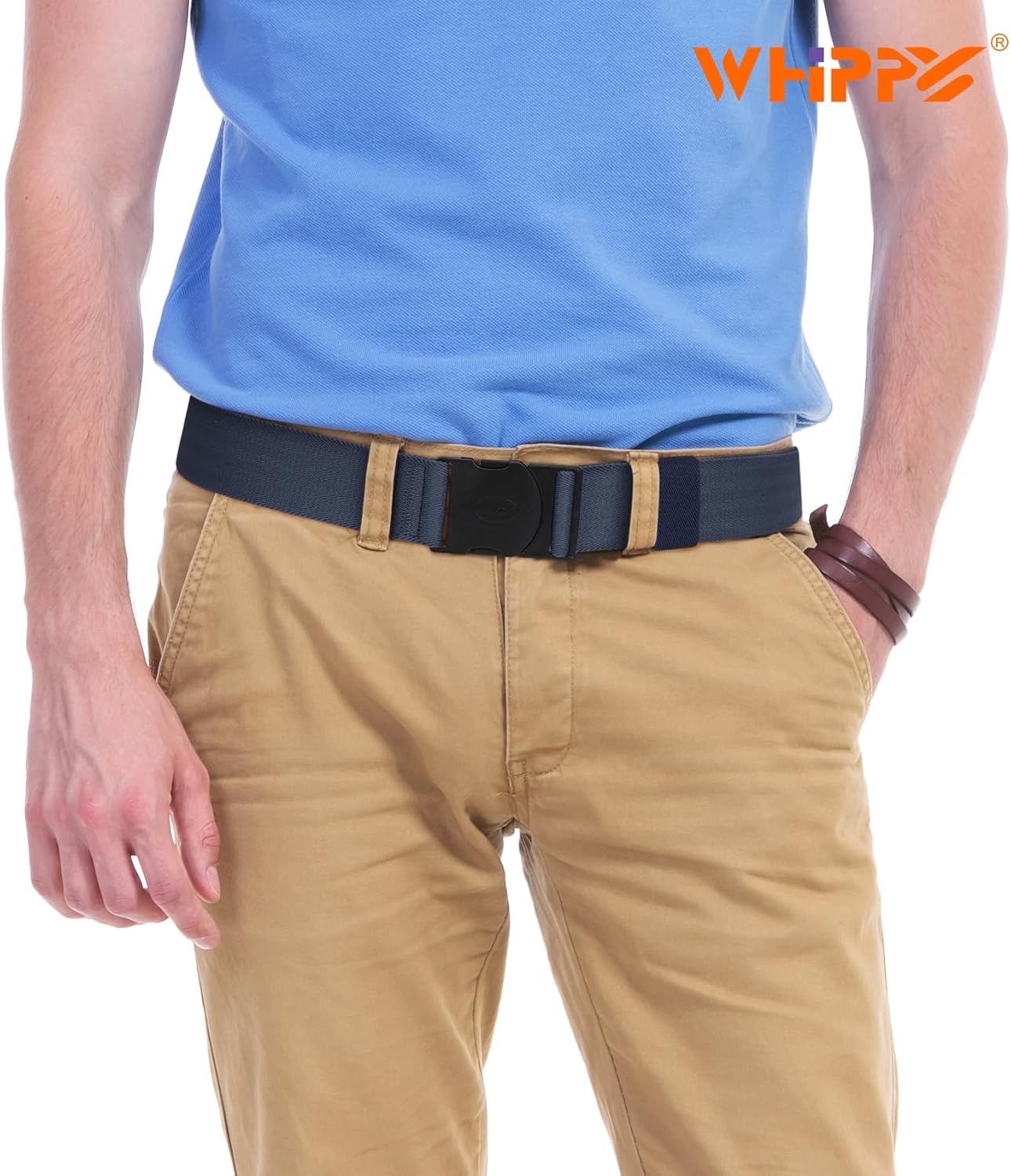 WHIPPY Mens Elastic Stretch Belt Unisex Adventure Web Belt for Women Men with Non-Metal Buckle Adjustable Belts