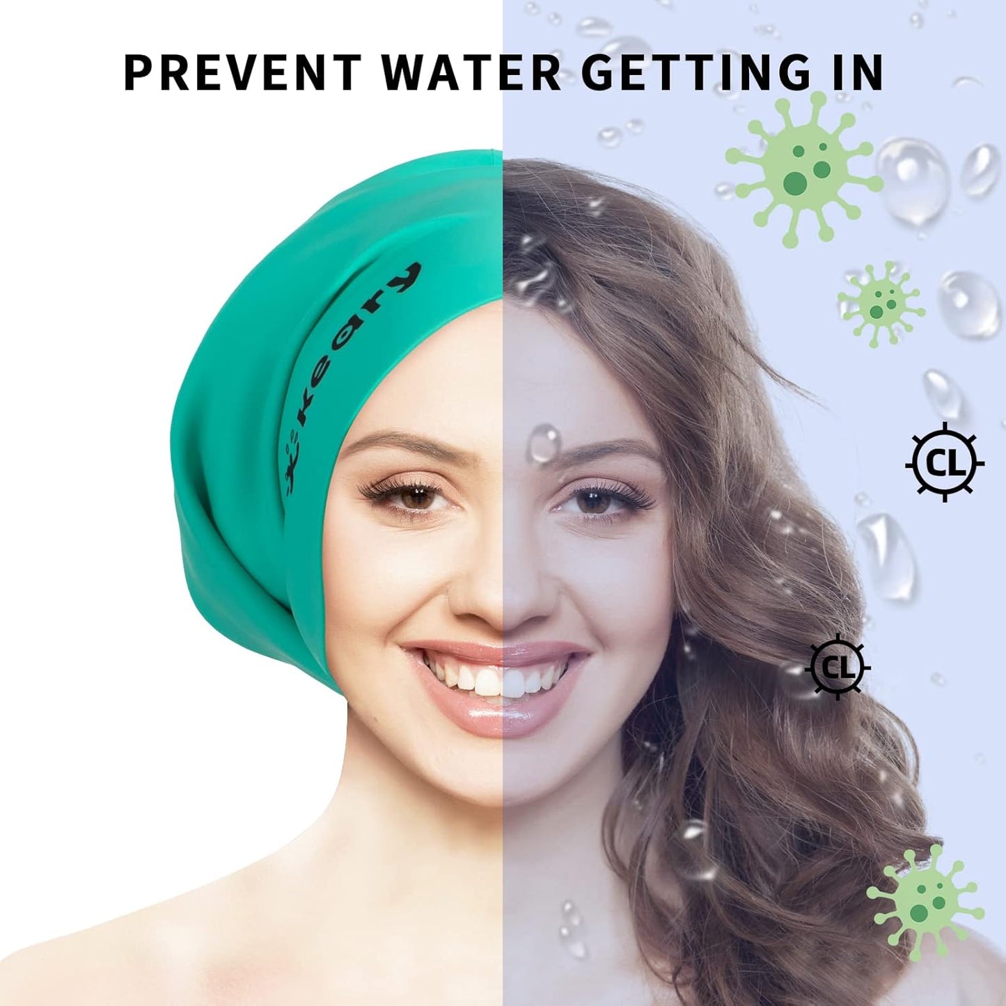 Keary Extra Large Swim Cap for Braids and Dreadlocks Extensions Weaves Long Hair, Waterproof Silicone Cover Ear Bath Pool Shower Swimming Cap for Adult Youth to Keep Hair Dry, Easy to Put On and Off