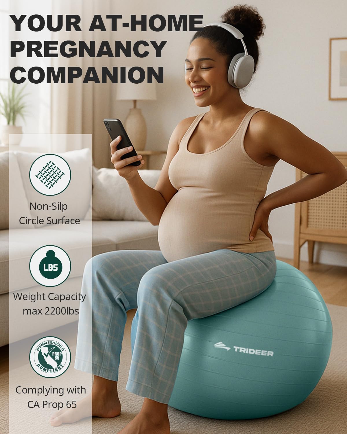 Trideer Yoga Ball – Anti-Burst Exercise Ball for Pregnancy, Office, Birthing, Stretching & Core Workout – Home Gym & Therapy