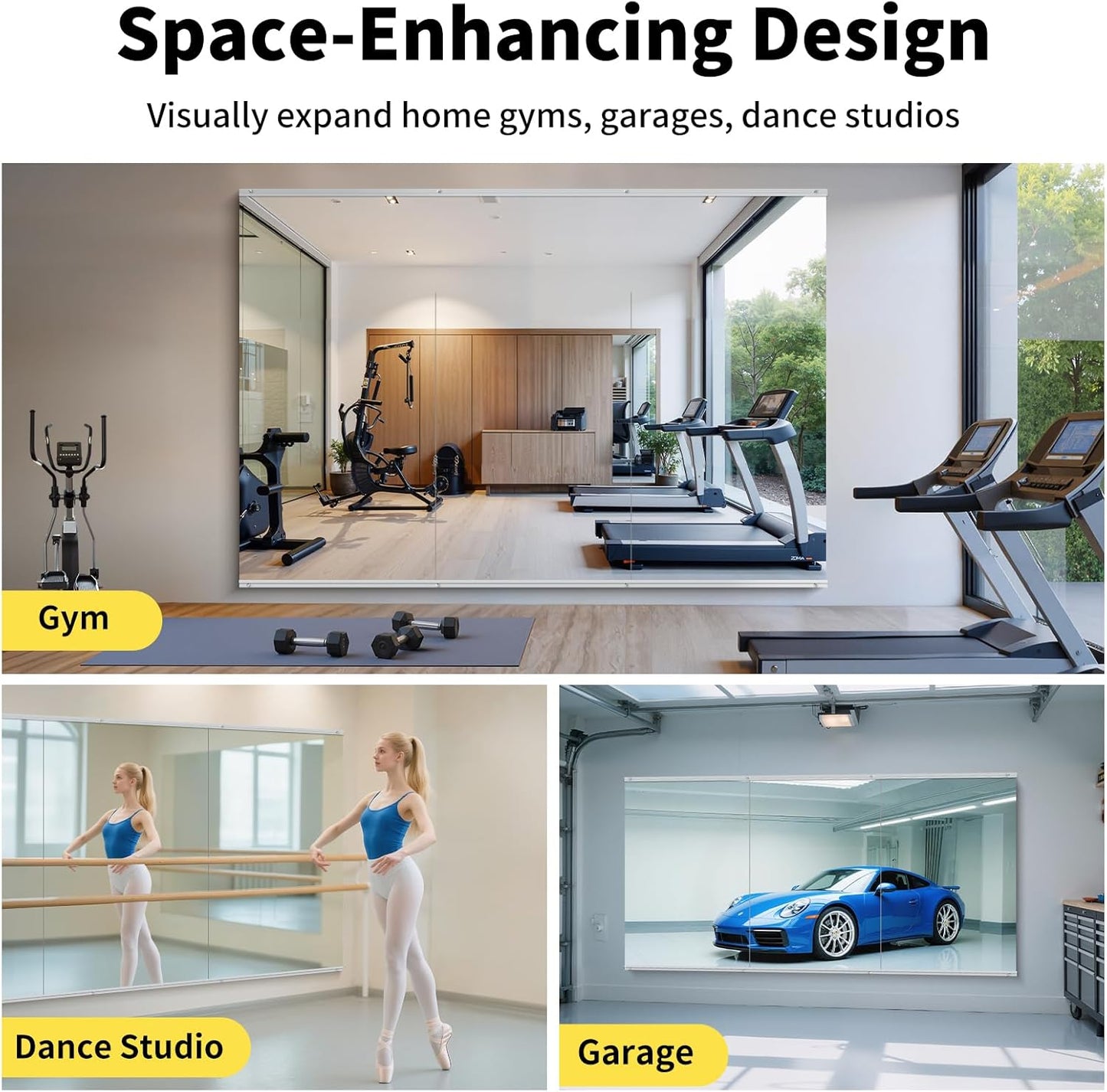 Home Gym Mirror - 80x40 Inch, 2PCS Frameless Tempered Glass Full Body Mirror for Wall Mount - Ideal for Yoga, Workout, Bedroom, Dance Studio (Silver)