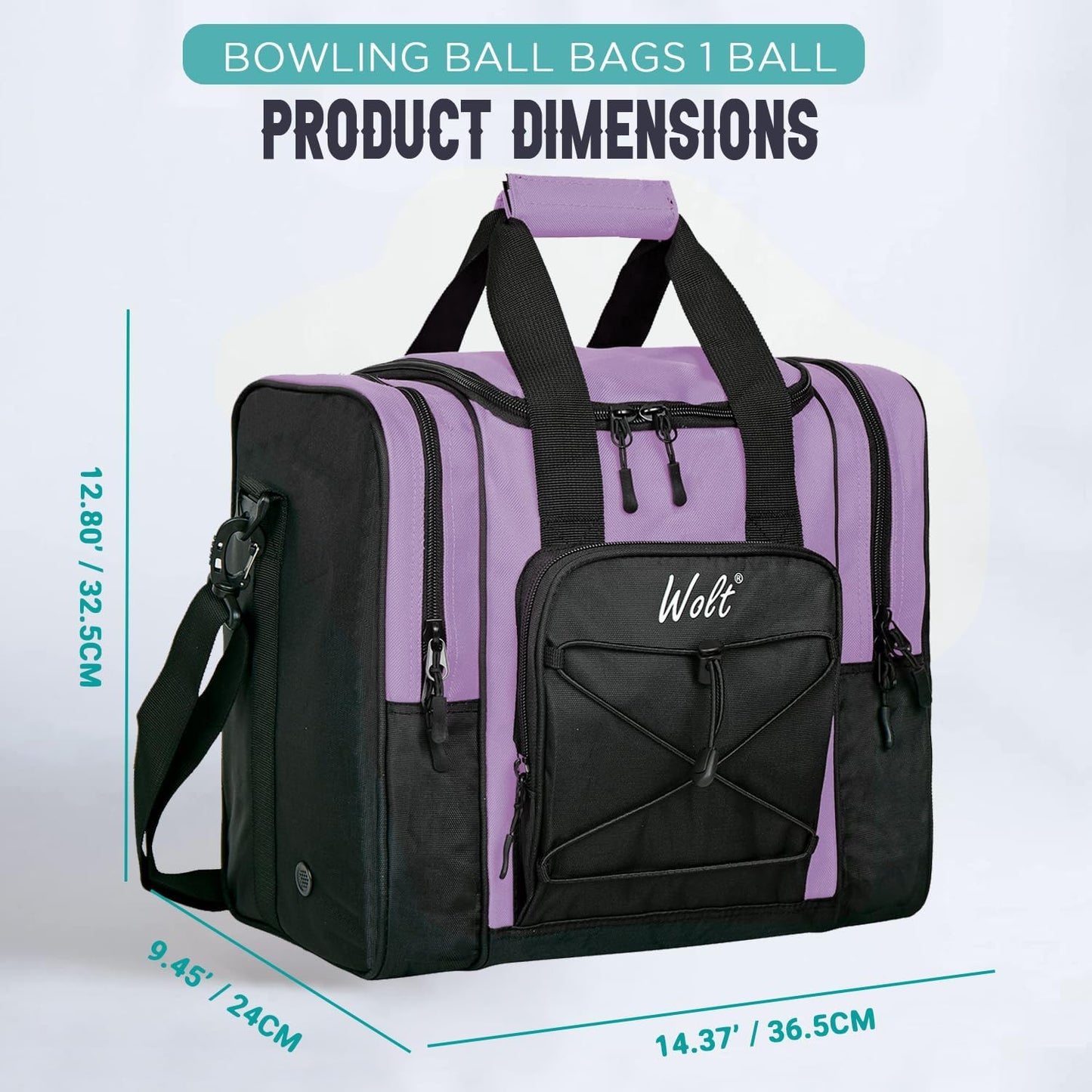 WOLT Bowling Ball Bag for Single Ball - Bowling Ball Tote Bag with Padded Ball Holder, 2 Pockets fit Bowling Shoes Up to Mens Size 14 and Accessories
