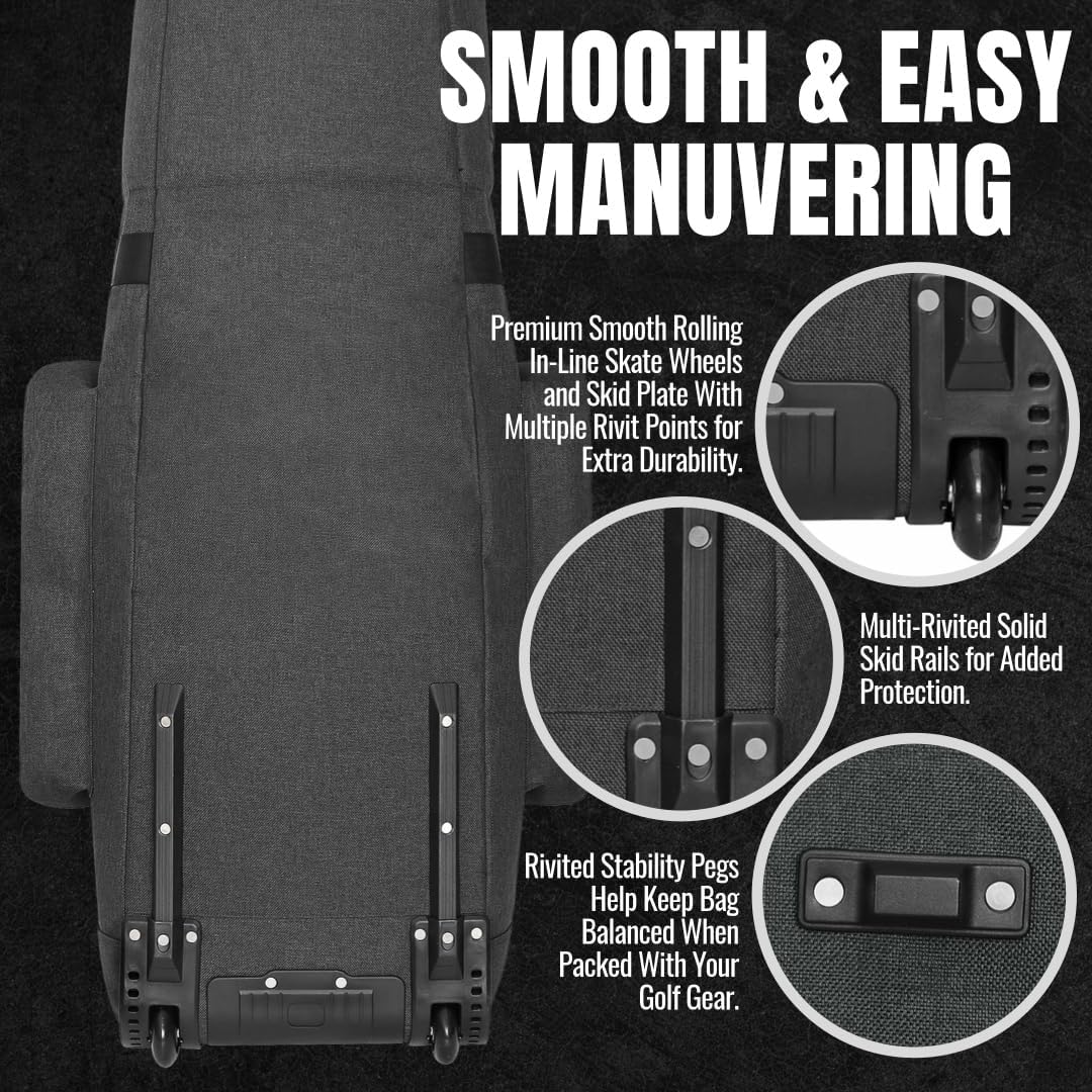 CaddyDaddy Constrictor Soft-Sided Golf Travel Bag Cover with Thick Dense Foam Padded Top 1 Year Full Travel Bag Replacement Coverage | Wheels & Lockable Zippers Case for Transporting Clubs on Airlines