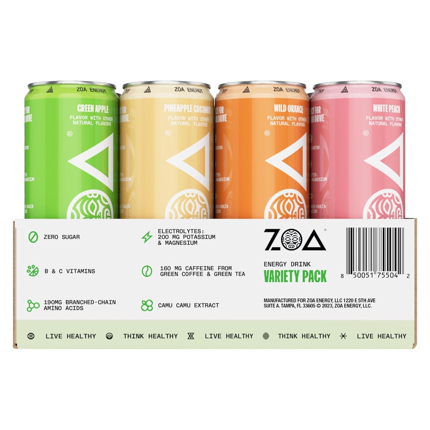 ZOA Zero Sugar Energy Drinks, Remix Variety Pack - Sugar Free with Electrolytes, Healthy Vitamin C, Amino Acids, Essential B-Vitamins, and Caffeine from Green Tea - 12 Fl Oz (Pack of 12)