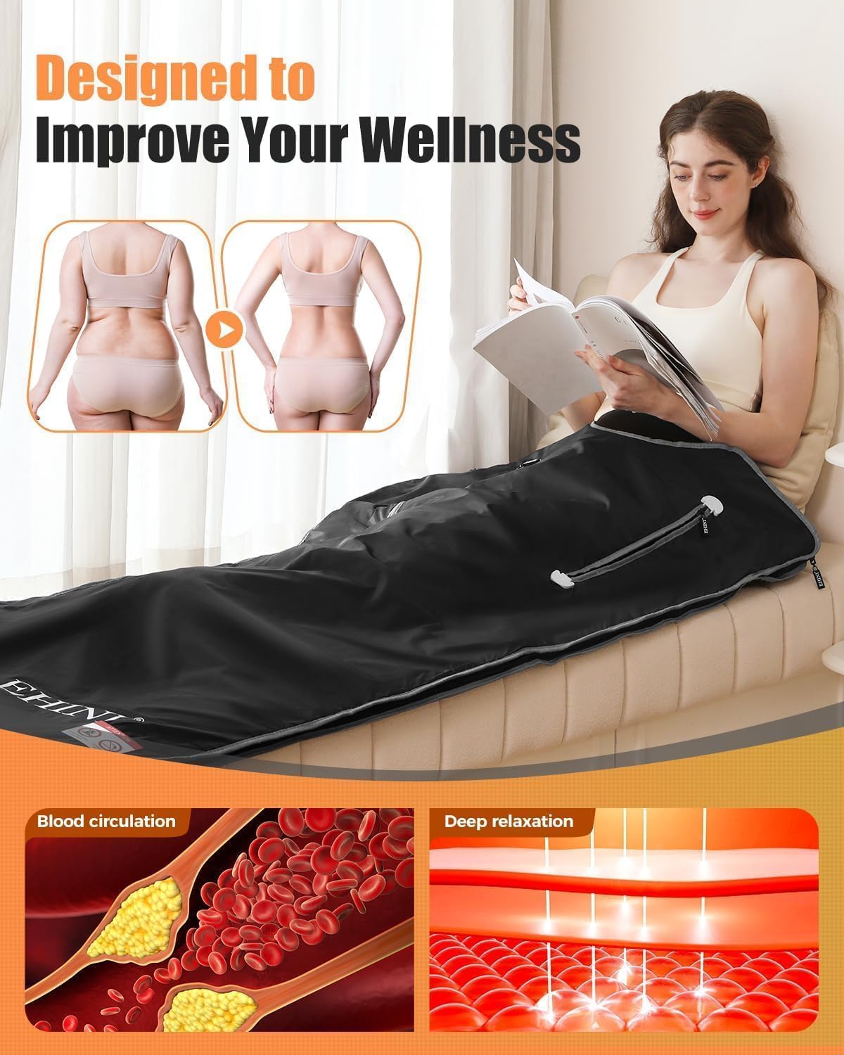 Infrared Sauna Blanket-Sauna Blanket for Home Use, Portable Design for Relaxation and Detoxification Highest 176℉, 20-60 Minutes Timer, 6 ft x 2.65 ft（Pitch-Black）
