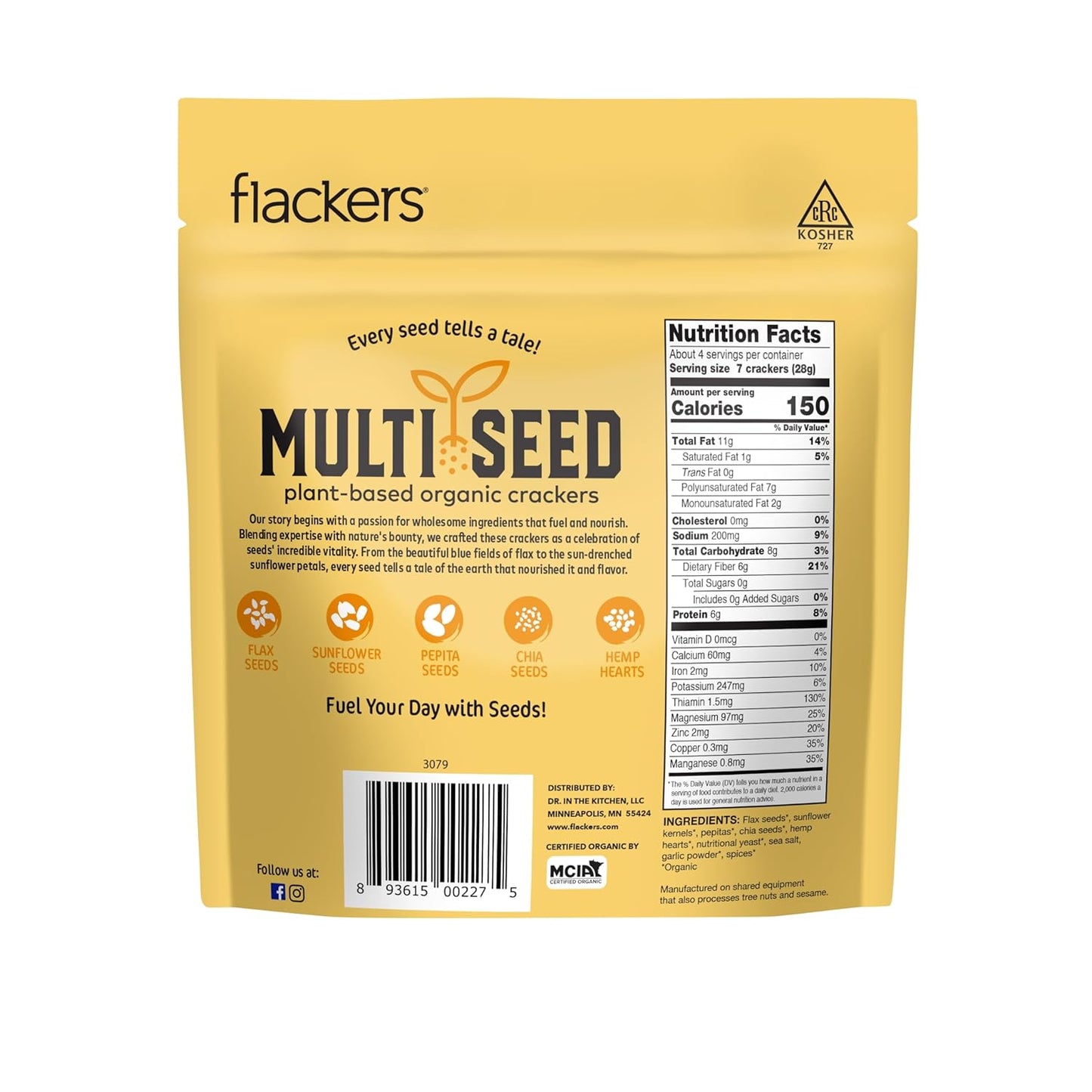 Flackers Organic Cheeze-Pleaze Multi-Seed Crackers, 4 Ounce 6-Pack, Gluten Free, Non GMO, Vegan, Keto Snack, 6g protein, 6g Fiber, 2g Net Carbs