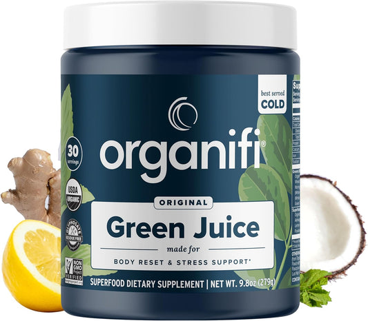 Organifi Green Juice - Powder Supplement with Organic Spirulina, Ashwagandha, and Chlorella - Helps Achieve Fitness Goals and Reduce Cortisol Levels, 30-Day Supply