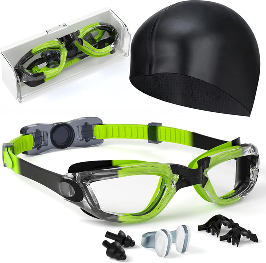 Kids Swim Goggles, Swimming Goggles for Kids Toddlers 3-14 with Swim Cap, Nose Clip, Nose Bridge, Ear Plugs