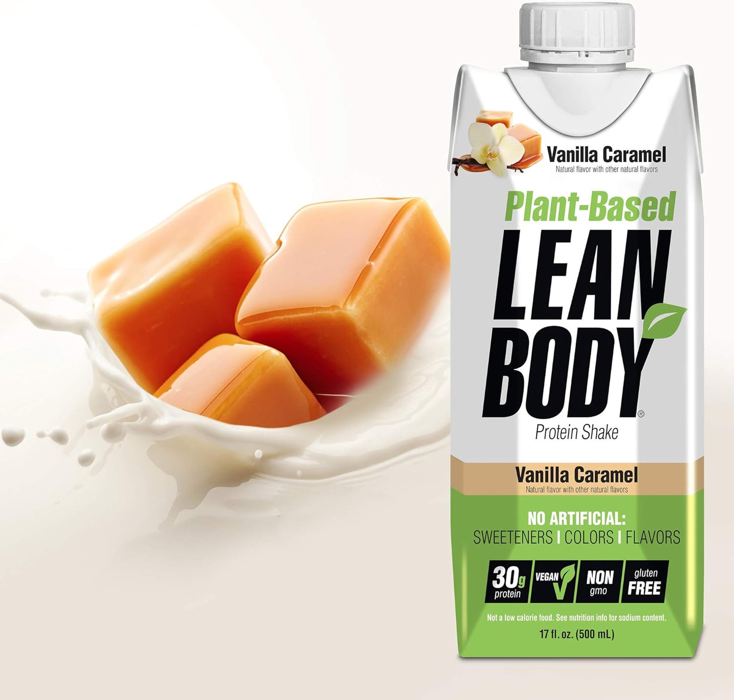 Lean Body Ready-to-Drink, Plant-Based Vegan Vanilla Caramel Protein Shake, 30g Protein, No Artificial Flavors, Sweeteners or Colors, Non GMO, Gluten Free, Premium Pea & Rice Blend (Pack of 12)