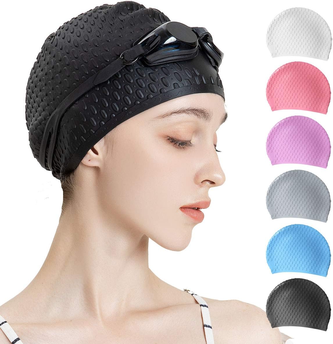 Tripsky Silicone Swim Cap,Comfortable Bathing Cap Ideal for Curly Short Medium Long Hair, Swimming Cap for Women and Men, Shower Caps Keep Hairstyle Unchanged…