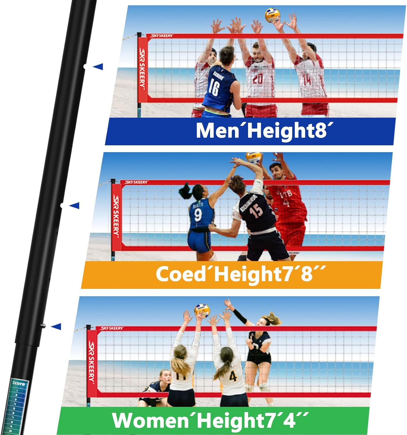 Outdoor Heavy Duty Volleyball Net Set, Anti-Sag Design, Adjustable Aluminum Poles, Portable Volleyball Net for Backyard,Grass and Beach