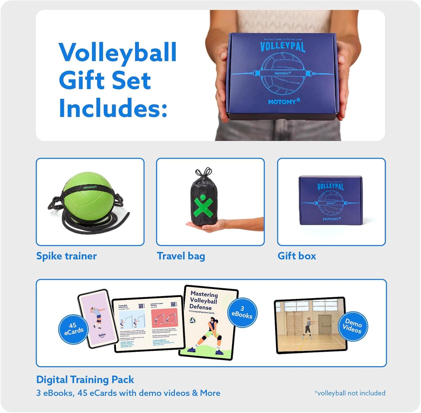 MOTOMY™ Volleyball Training Equipment Aid ‘VolleyPal’ – Solo Rebounder Trainer for Serve, Spike, Set & Pass; Indoor and Outdoor Practice Gear Gifts for Beginners & Experts