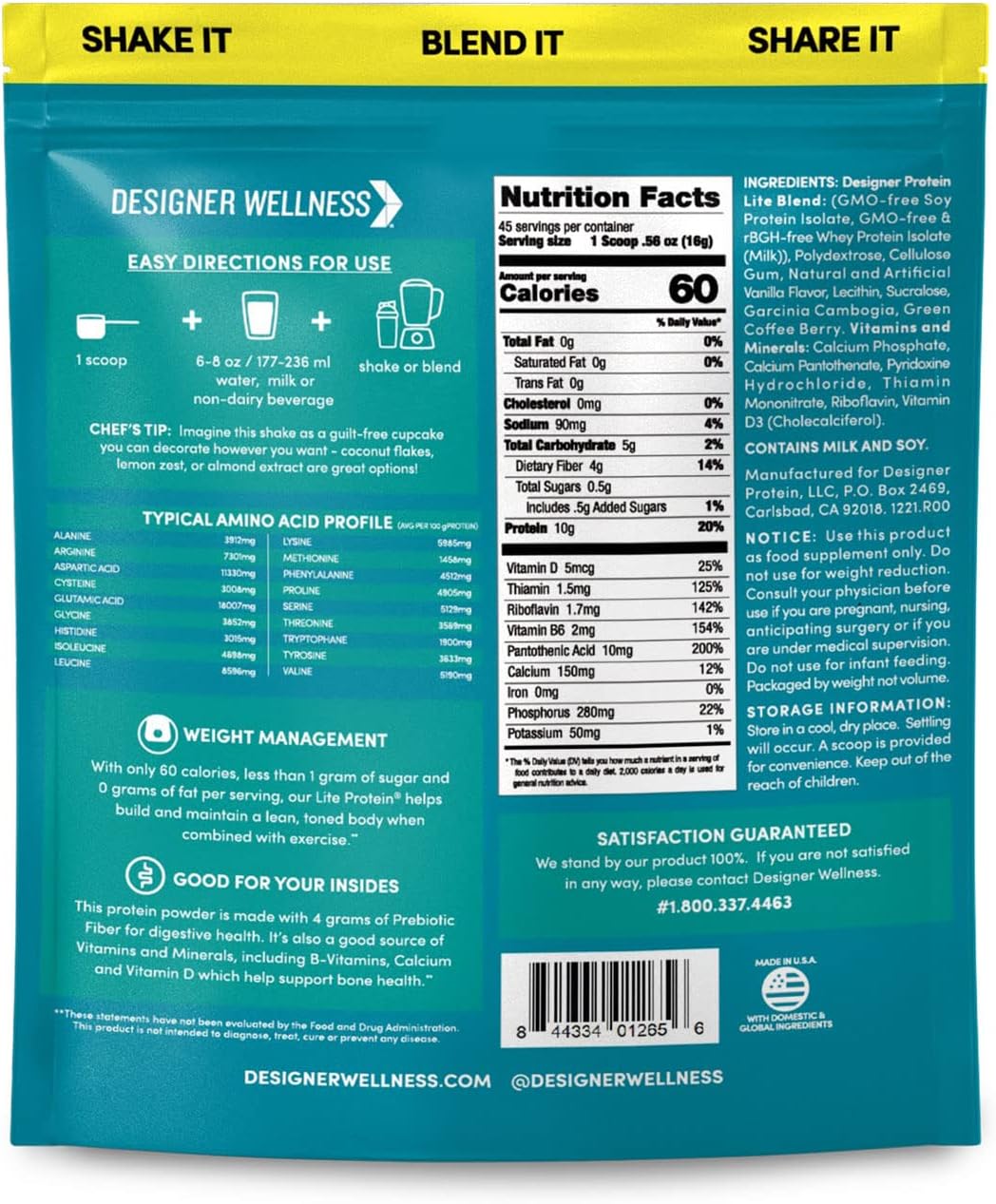Designer Wellness, Designer Lite, Low Calorie Natural Protein, Prebiotic Fiber, Key Vitamins & Minerals, Vanilla Cupcake, 25.6 Ounces