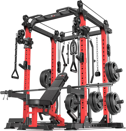 Power Rack Power Cages Multi-Function Squat Rack with Cable Crossover System Selectable More Training Attachment Weight Cage for Garage & Home Gym