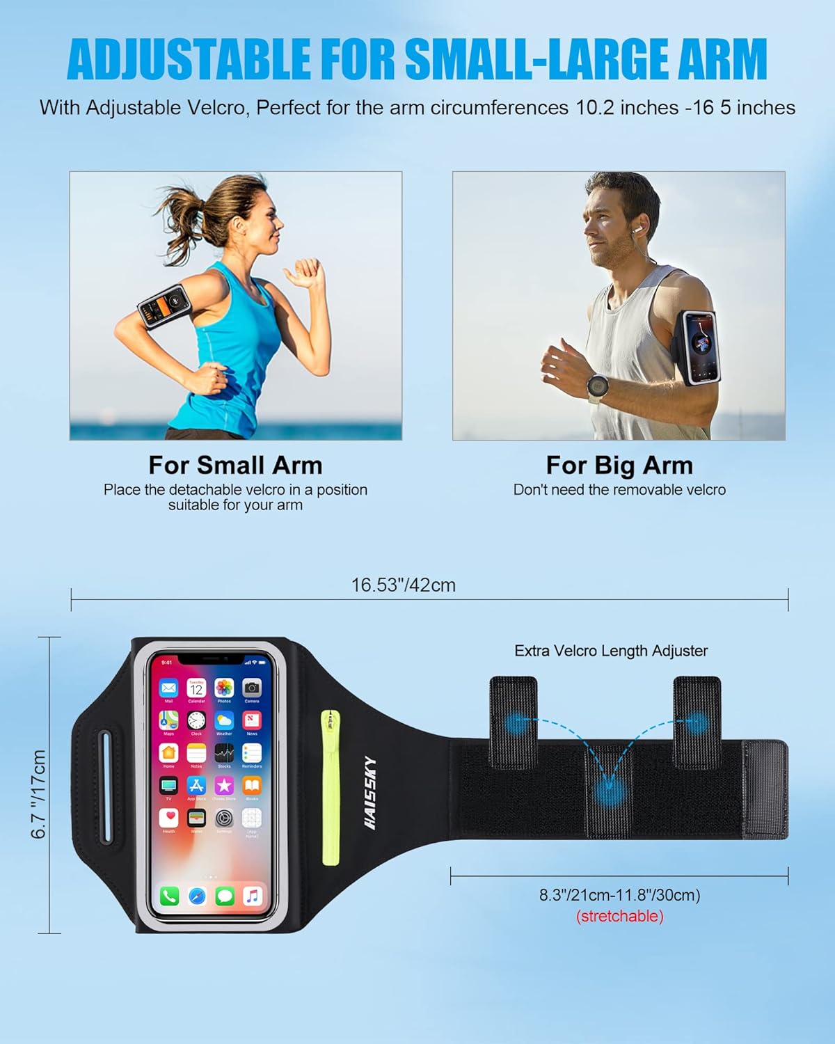 Running Armband [3D Design] with Key Pouch, Running Phone Holder for iPhone 16 15 14 13 12 11 Pro Max Plus, Samsung S25 S24 S23 S22 [Up to 6.9 Inch], Gym Workouts Sports Arm Band with Card Holder
