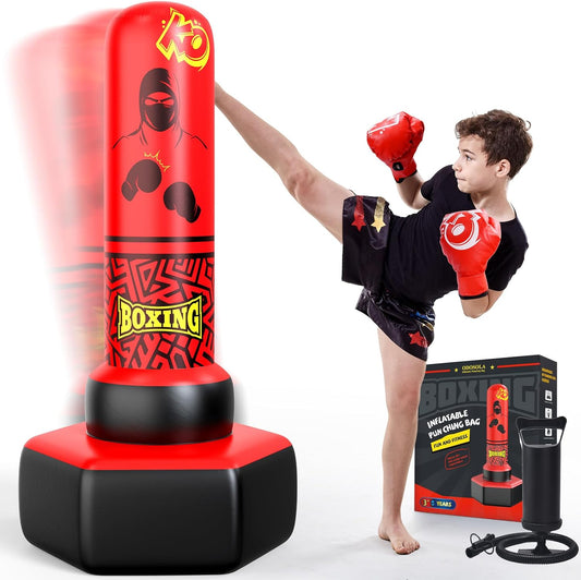 67'' Inflatable Punching Bag Freestanding for Kids Aged 3-12 – Heavy Duty Boxing Set for Karate & Taekwondo, Stable Boxing Bag Active Kids Toy, Christmas Birthday Gift for Boys and Girls