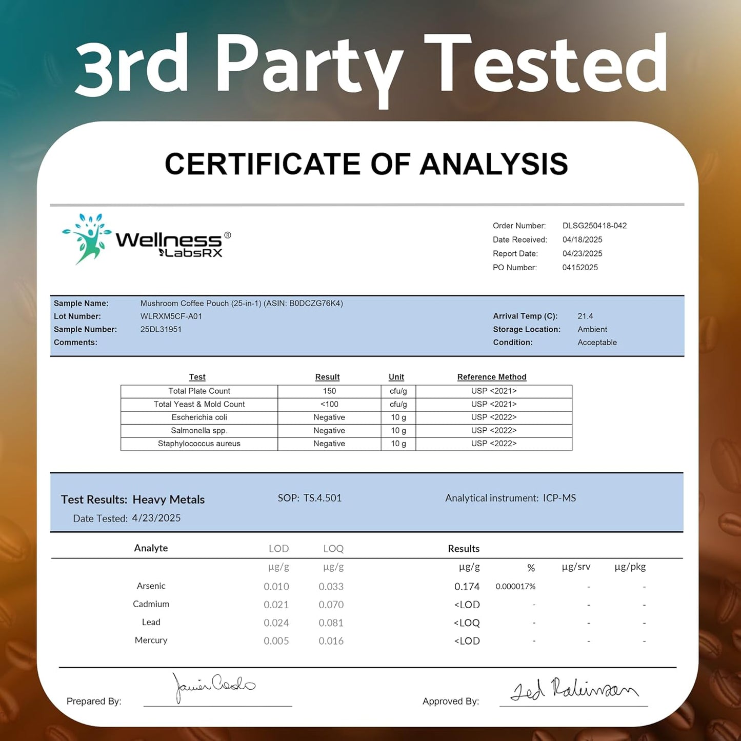 Mushroom Coffee Organic Instant Coffee, 25-in-1, Third-Party Tested Keto Friendly Lions Mane Supplement with Functional Mushrooms – Shiitake, Reishi, Lion’s Mane & More | Smooth, Rich Flavor - 90 Servings