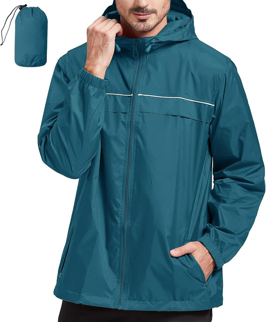 SWISSWELL Rain Jacket Men Waterproof Windbreaker, Lightweight Hooded Raincoat for Daily Casual